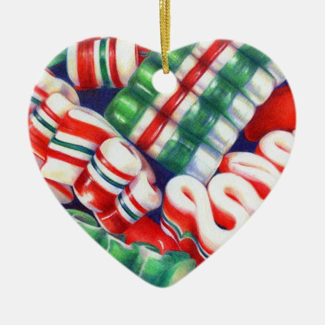 RIBBON CANDY Ceramic Heart Ornament (Front)