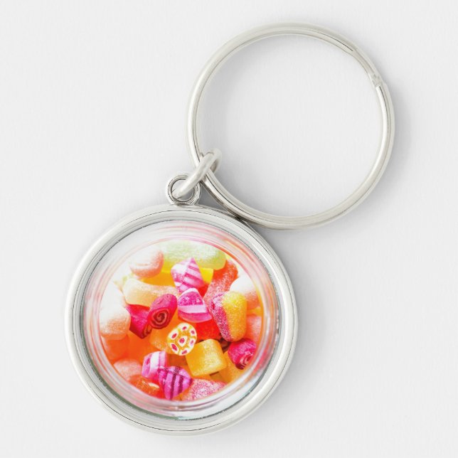 Ribbon candy jar cute colourful nostalgic pink  key ring (Front)