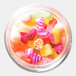 Ribbon candy jar cute colourful sweets classic round sticker
