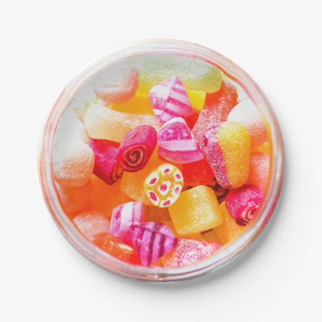 Ribbon candy jar cute colourful sweets paper plate (Front)
