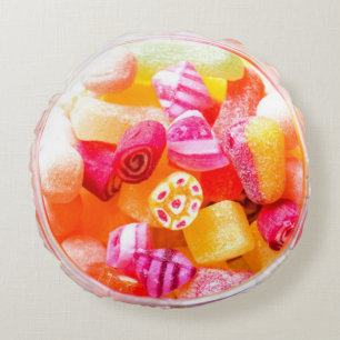 Ribbon candy jar cute colourful sweets pink round cushion