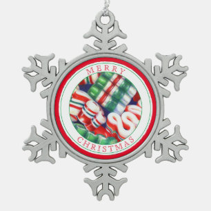 RIBBON CANDY Pewter Snowflake Ornament + Text