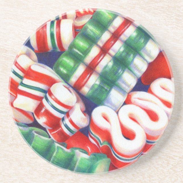RIBBON CANDY Round Sandstone Coaster (Front)