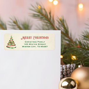  Ribbon Christmas Tree Gold  Return Address Labels