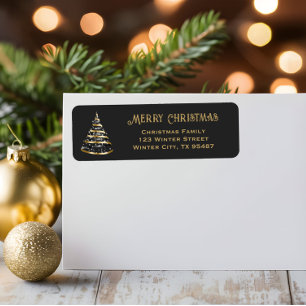  Ribbon Christmas Tree Gold  Return Address Labels