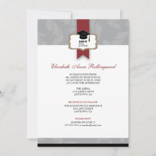 Ribbon Crest Curls Pattern Graduation: Silver Grey Invitation