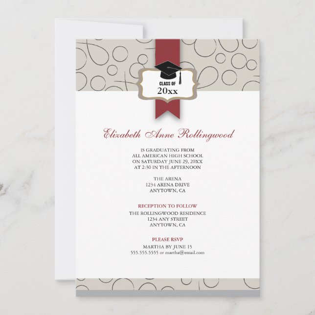 Ribbon Crest Pattern Graduation: Warm Grey Invitation (Front)