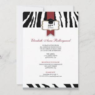 Ribbon Crest Zebra Pattern Graduation Invitation