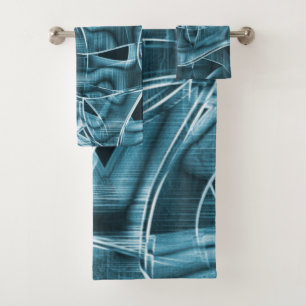 Ribbon curves, blue neon with relief and overlap bath towel set