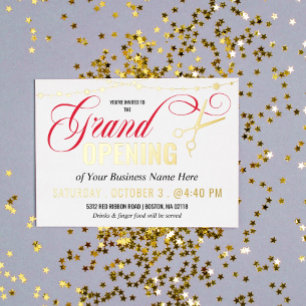 Ribbon Cutting Grand Opening Gold Foil Invitation Postcard