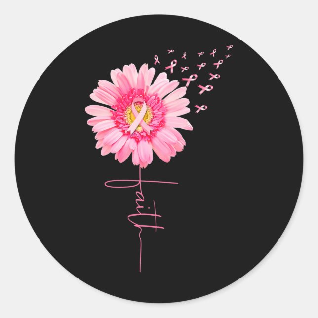Ribbon Daisy Faith - Breast Cancer Awareness Month Classic Round Sticker (Front)