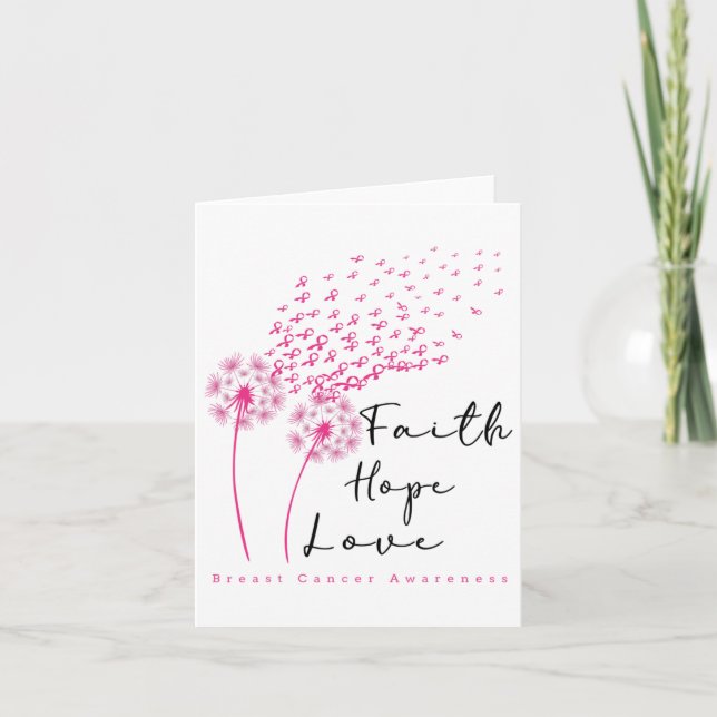 Ribbon Dandelion Faith Hope Love Breast Cancer  Card (Front)