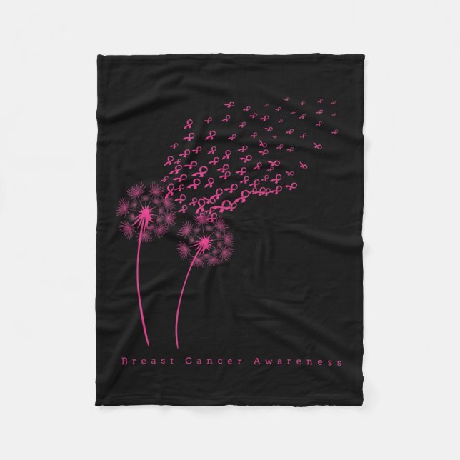 Ribbon Dandelion Faith Hope Love Breast Cancer  Fleece Blanket (Front)