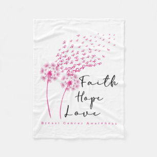 Ribbon Dandelion Faith Hope Love Breast Cancer Fleece Blanket