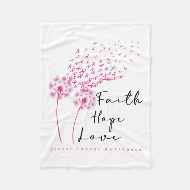 Ribbon Dandelion Faith Hope Love Breast Cancer  Fleece Blanket (Front)