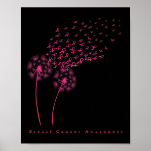 Ribbon Dandelion Faith Hope Love Breast Cancer Poster