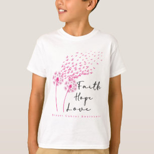 Ribbon Dandelion Faith Hope Love Breast Cancer T-Shirt
