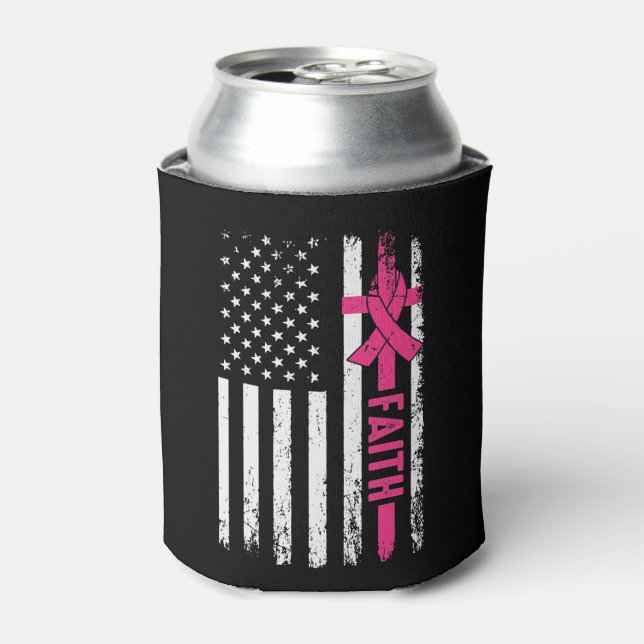 Ribbon Faith Breast Cancer Awareness  Can Cooler (Can Front)