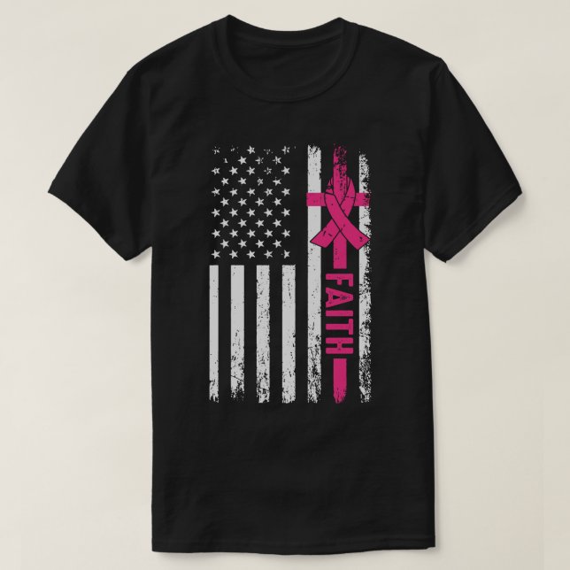 Ribbon Faith Breast Cancer Awareness  T-Shirt (Design Front)