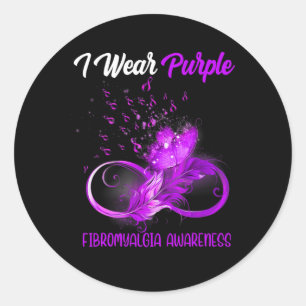 Ribbon Feather Fibromyalgia Awareness Classic Round Sticker