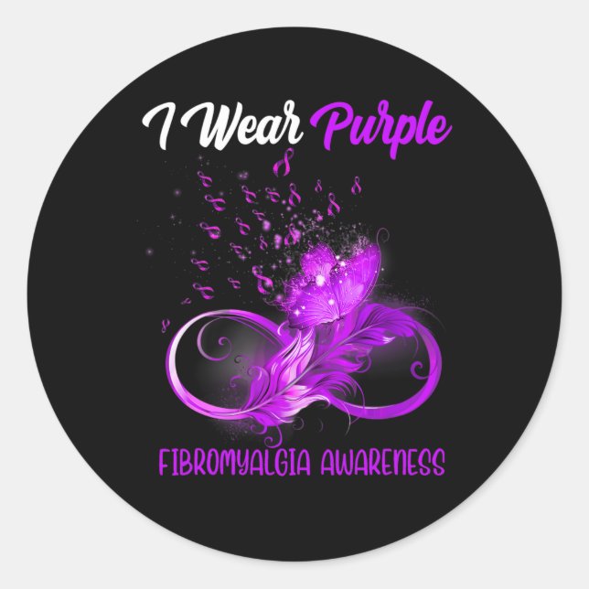 Ribbon Feather Fibromyalgia Awareness  Classic Round Sticker (Front)