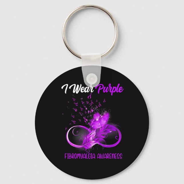 Ribbon Feather Fibromyalgia Awareness  Key Ring (Front)