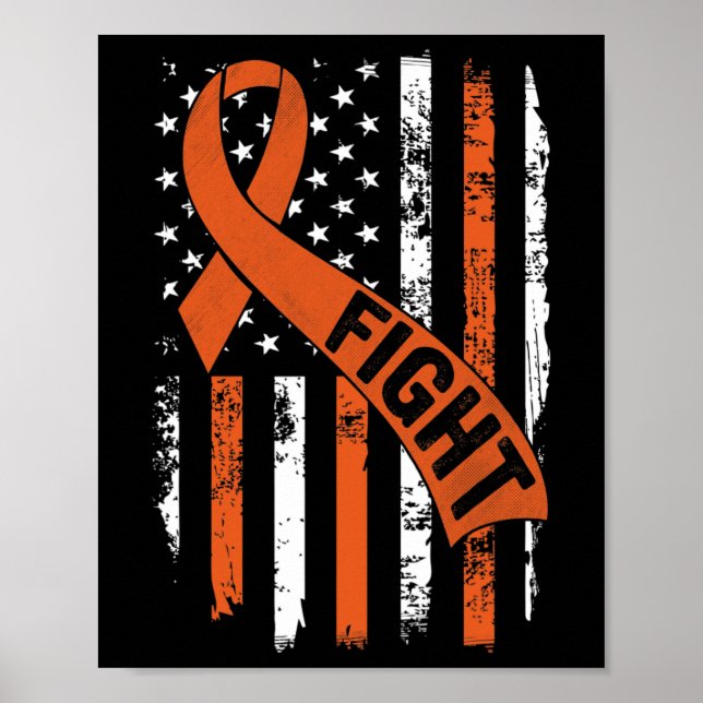 Ribbon Fight American Flag Leukaemia Awareness 1  Poster (Front)