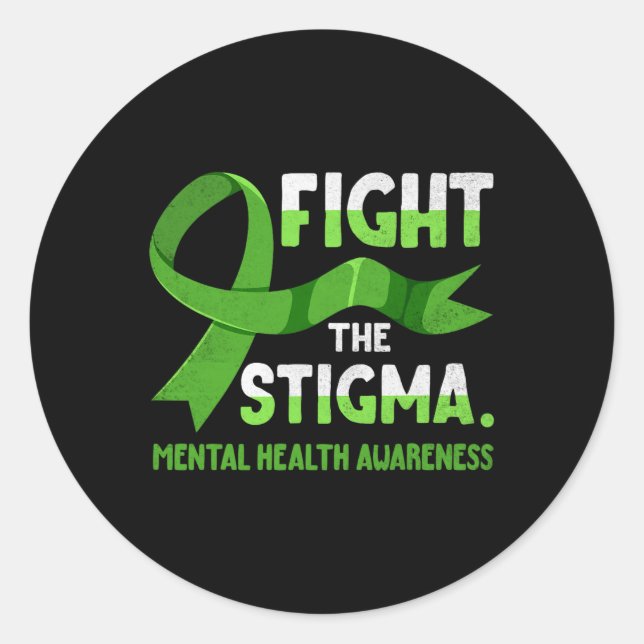 Ribbon Fight The Stigma Mental Health Mens  Classic Round Sticker (Front)