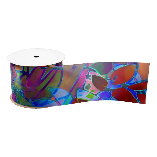 Ribbon Floral Abstract Stained Glass Satin Ribbon (Spool)