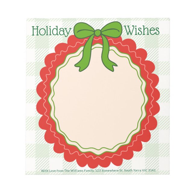 Ribbon & Frills Holiday Message Personalised Notepad (Front)