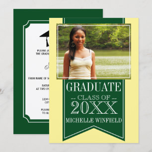 Ribbon Green School Colours Photo Graduation Invitation