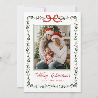 Ribbon Greenery Photo Christmas Card