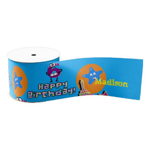 Ribbon, Happy 6th Birthday Ribbon, Blue Grosgrain Ribbon