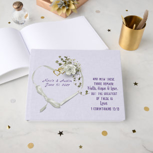Ribbon Heart and Scripture Verse On Lavender Guest Book