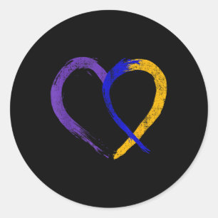 Ribbon Heart Bladder Cancer Purple Blue And Yellow Classic Round Sticker