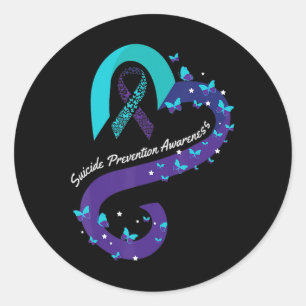 Ribbon Heart Butterfly Suicide Awareness Mental He Classic Round Sticker
