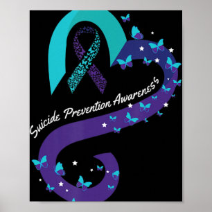 Ribbon Heart Butterfly Suicide Awareness Mental He Poster