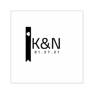 Ribbon Heart Decor Initial Logo Wedding Stamp