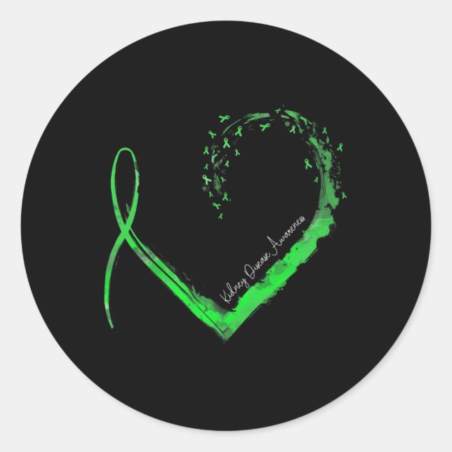 Ribbon Heart Kidney Disease Awareness  Classic Round Sticker (Front)