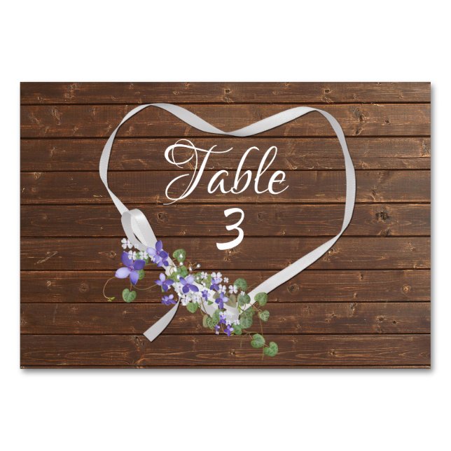 Ribbon Heart On Barn Wood Table Number (Front)