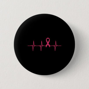 Ribbon Heartbeat Breast Cancer Awareness Gift 6 Cm Round Badge