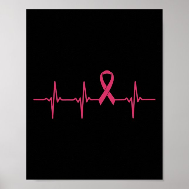 Ribbon Heartbeat Breast Cancer Awareness Gift  Poster (Front)