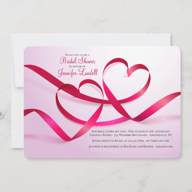 Ribbon Hearts Bridal Shower Invitations (Front)