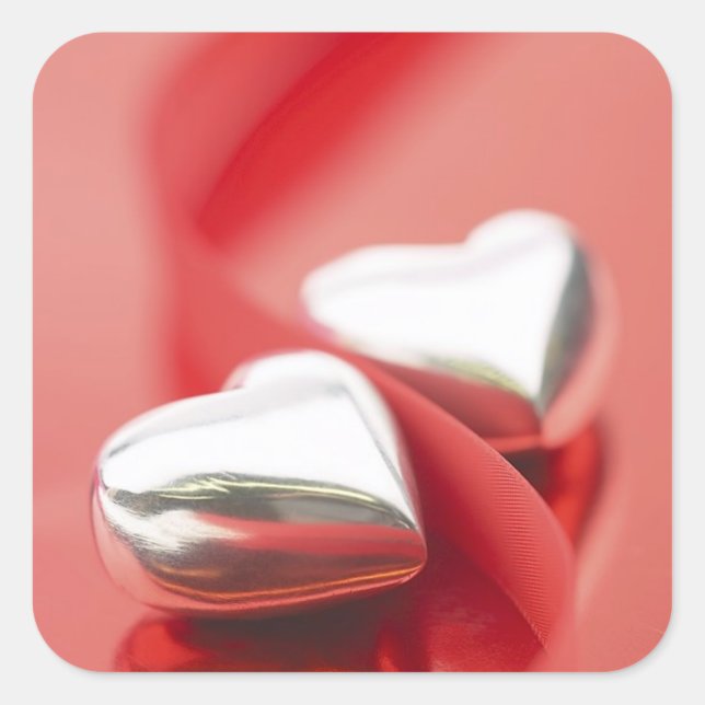 Ribbon Hearts Square Sticker (Front)