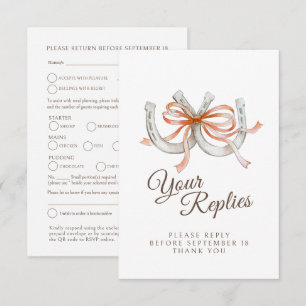 Ribbon Horseshoe Fall Wedding Meal Choice QR Code RSVP Card