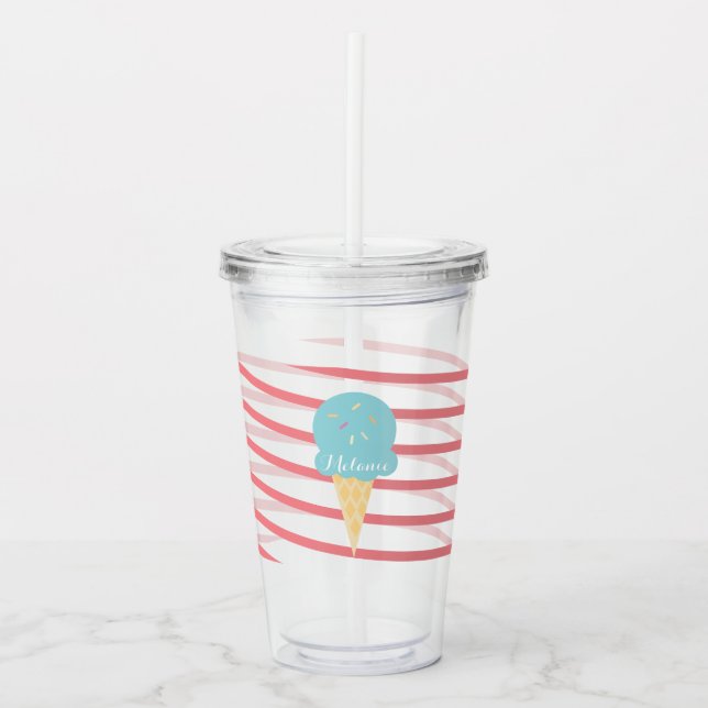Ribbon Icecream Stripes Monogram Acrylic Tumbler (Front)