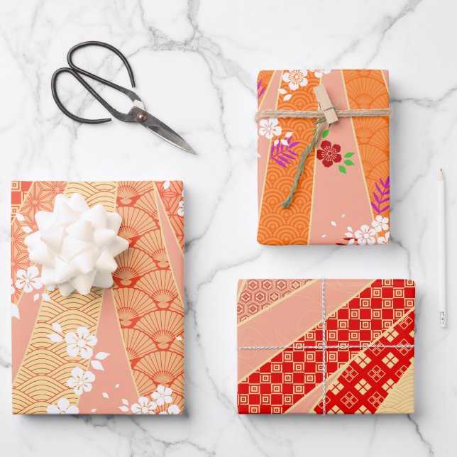  Ribbon Kimono Mix Pattern Wrapping Paper Sheet (Front)