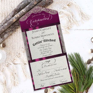 Ribbon & Lace Gettin' Hitched - Plum All In One Invitation