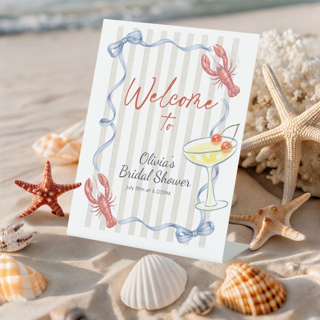 Ribbon Lobster She is Catch Bridal Shower Welcome  Pedestal Sign (Creator Uploaded)