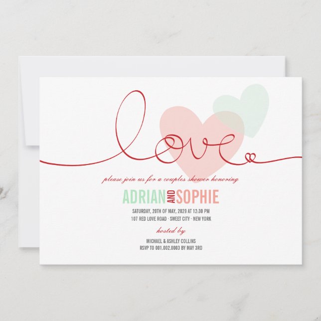 Ribbon Love Sweetheart Couples Shower Party Invite (Front)